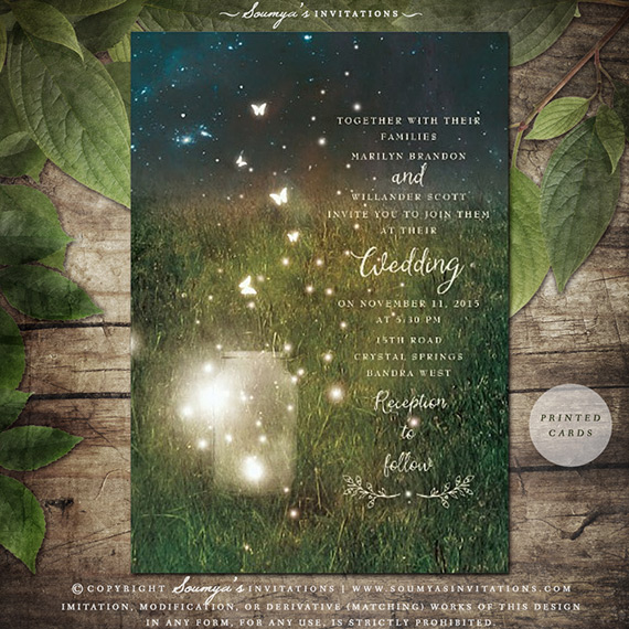 Enchanted Forest Wedding Invitation, Rustic Mason Jar