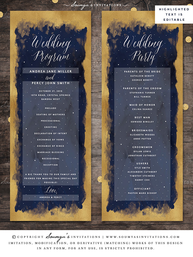 Starry Night Stars Wedding Program, Celestial Wedding Program, Constellation Galaxy Wedding ...