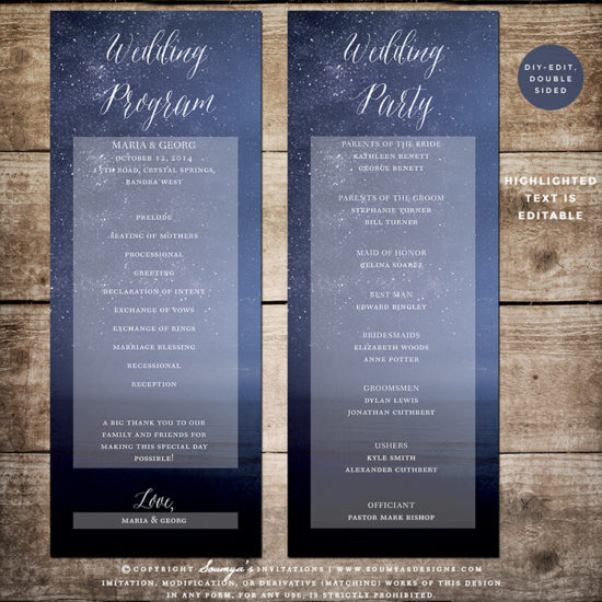 Starry Night Wedding Program, Stars Wedding Program, Celestial Wedding Program, Galaxy Wedding ...