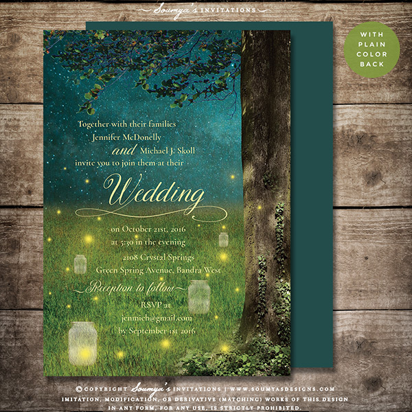 Enchanted Forest Invitation With Plain Color Backside