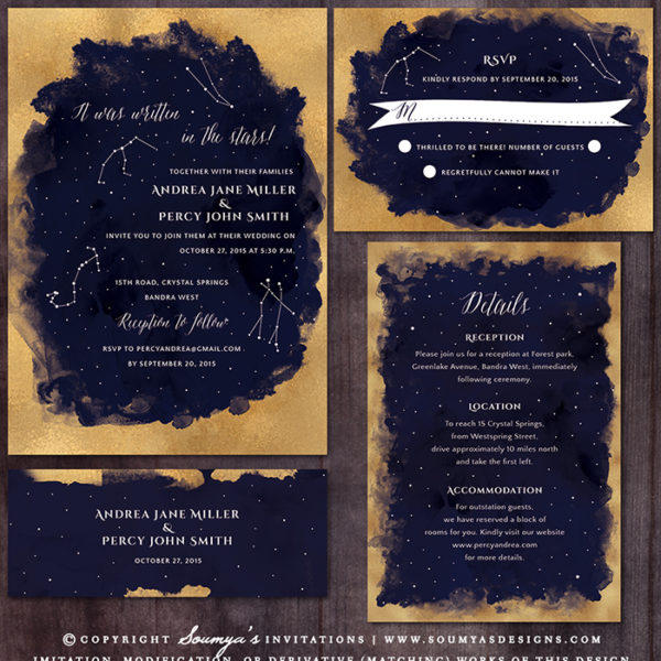 Marriage under the Stars. Beautiful Wedding Invitation for Galaxy theme wedding Starry Rehearsal Dinner 5.5x5.5 Celestial Card