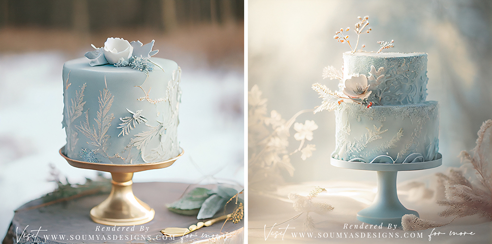 dusty blue winter wonderland themed cakes