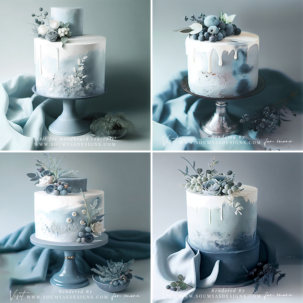 dusty blue themed cakes