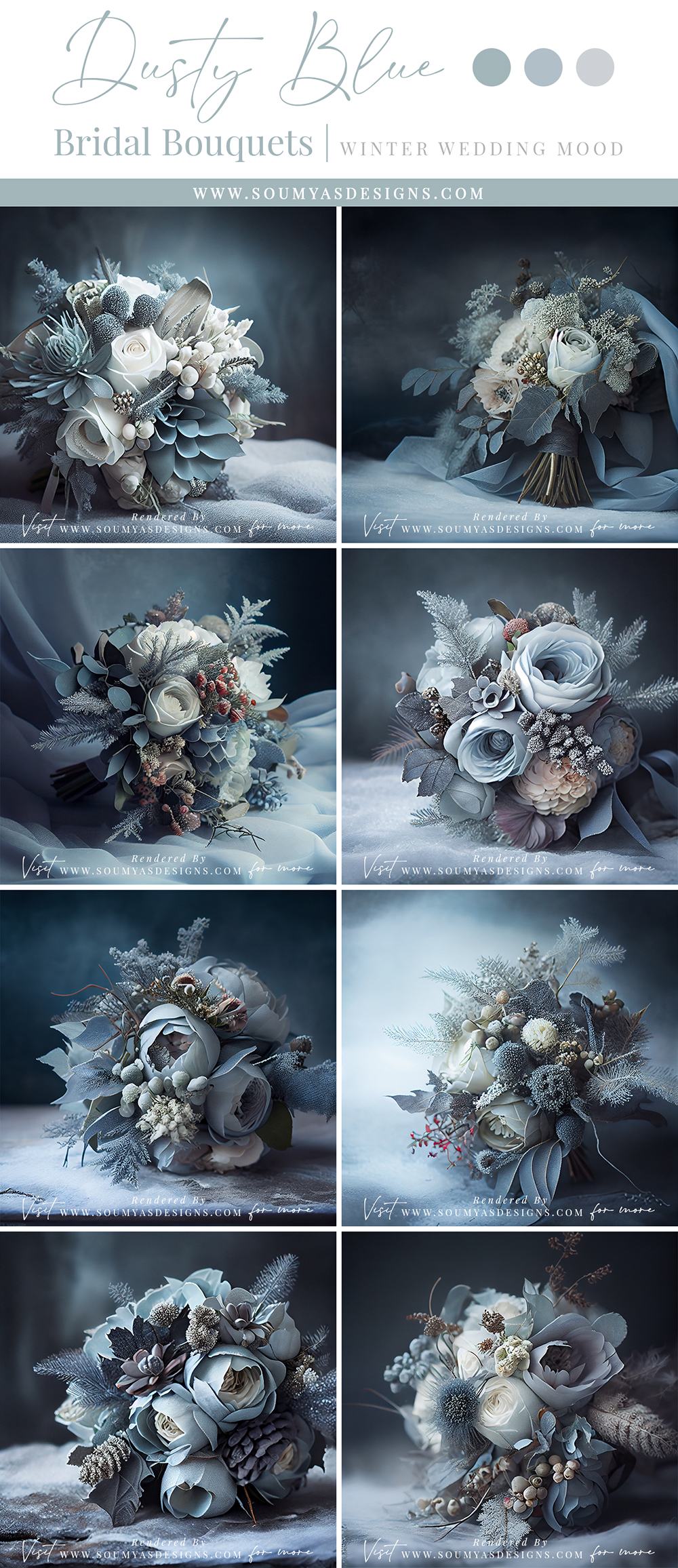 winter wonderland dusty blue themed bouquets