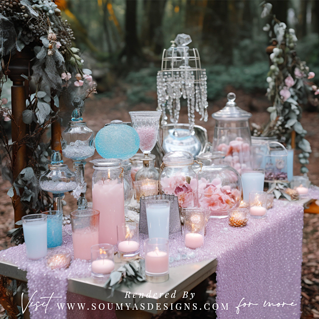 Fantasy Enchanted Forest Theme Drinks Table by Soumya's Designs